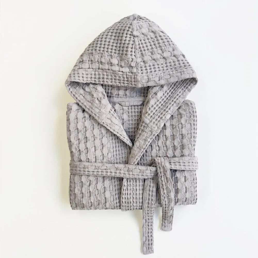 Organic Waffle Cotton Kids Bathrobe Grey